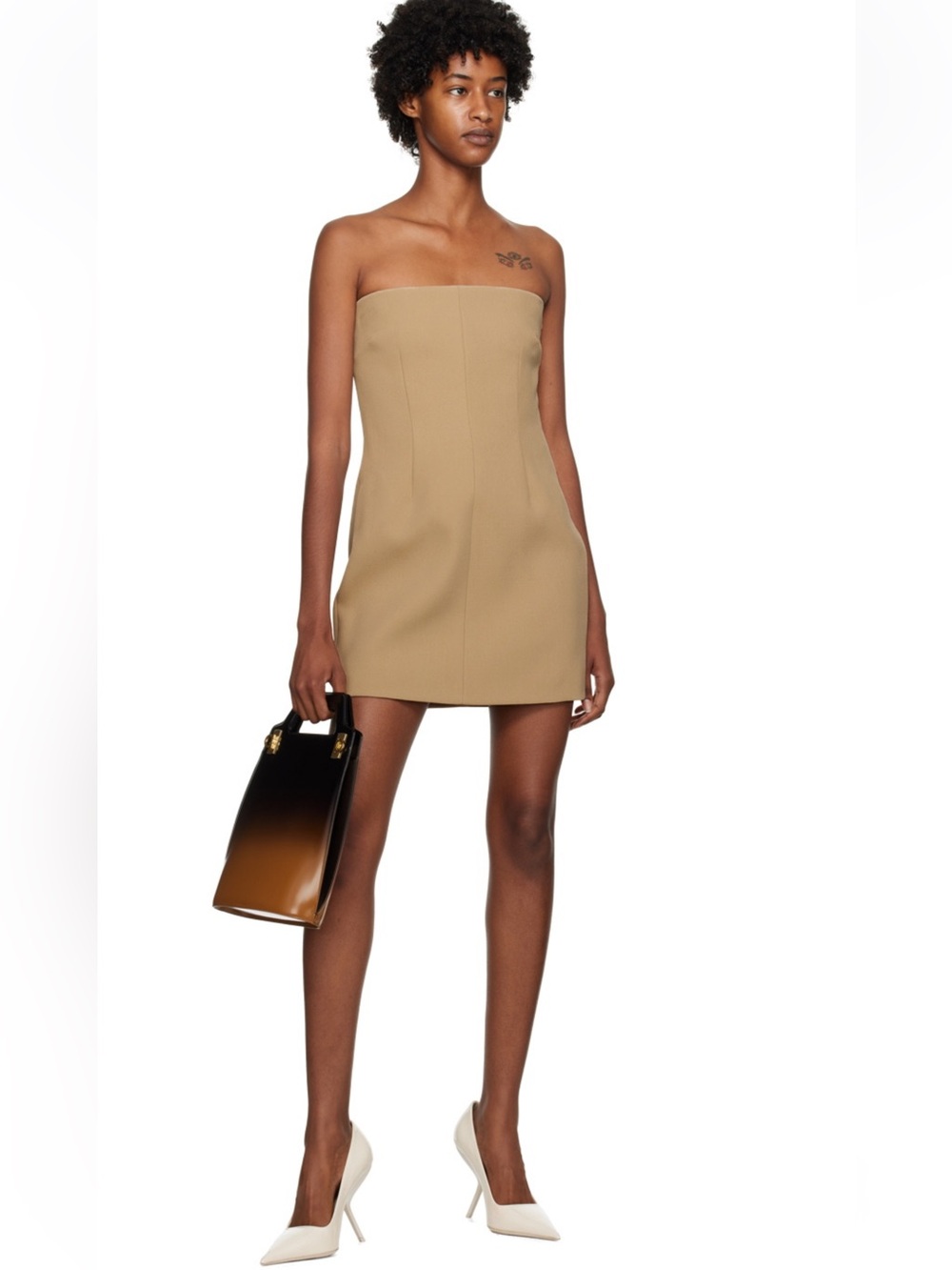 Salvatore Ferragamo Strapless Taupe Mini Dress